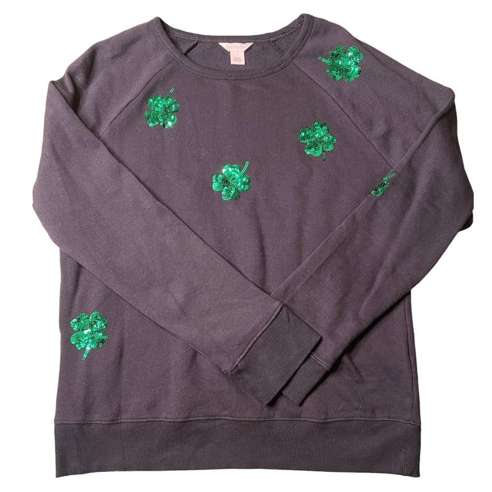 CASLON Sweatshirt Luck Irish Sequined Clover Size Small - Picture 2 of 6
